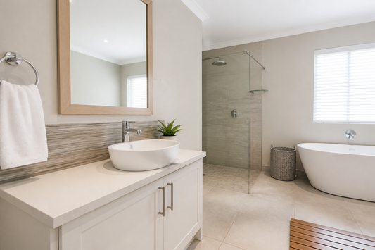 Modern bathroom with freshly painted moisture-resistant low-sheen walls