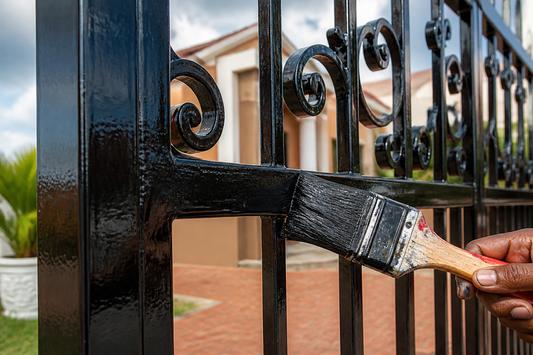 High-gloss black enamel painted gate and burglar bars