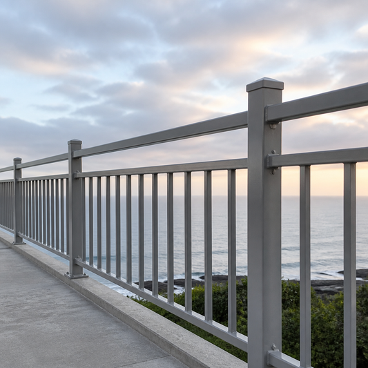 Primed steel railing protected from rust and corrosion
