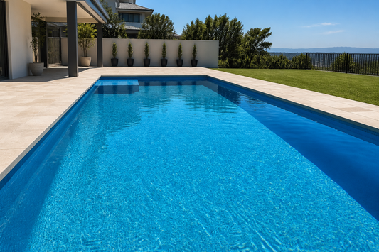 Swimming pool with a freshly painted marbelite interior and bright blue water