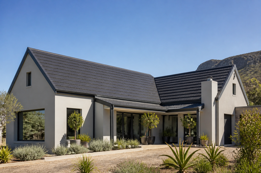 Modern South African house with a freshly coated charcoal-grey roof