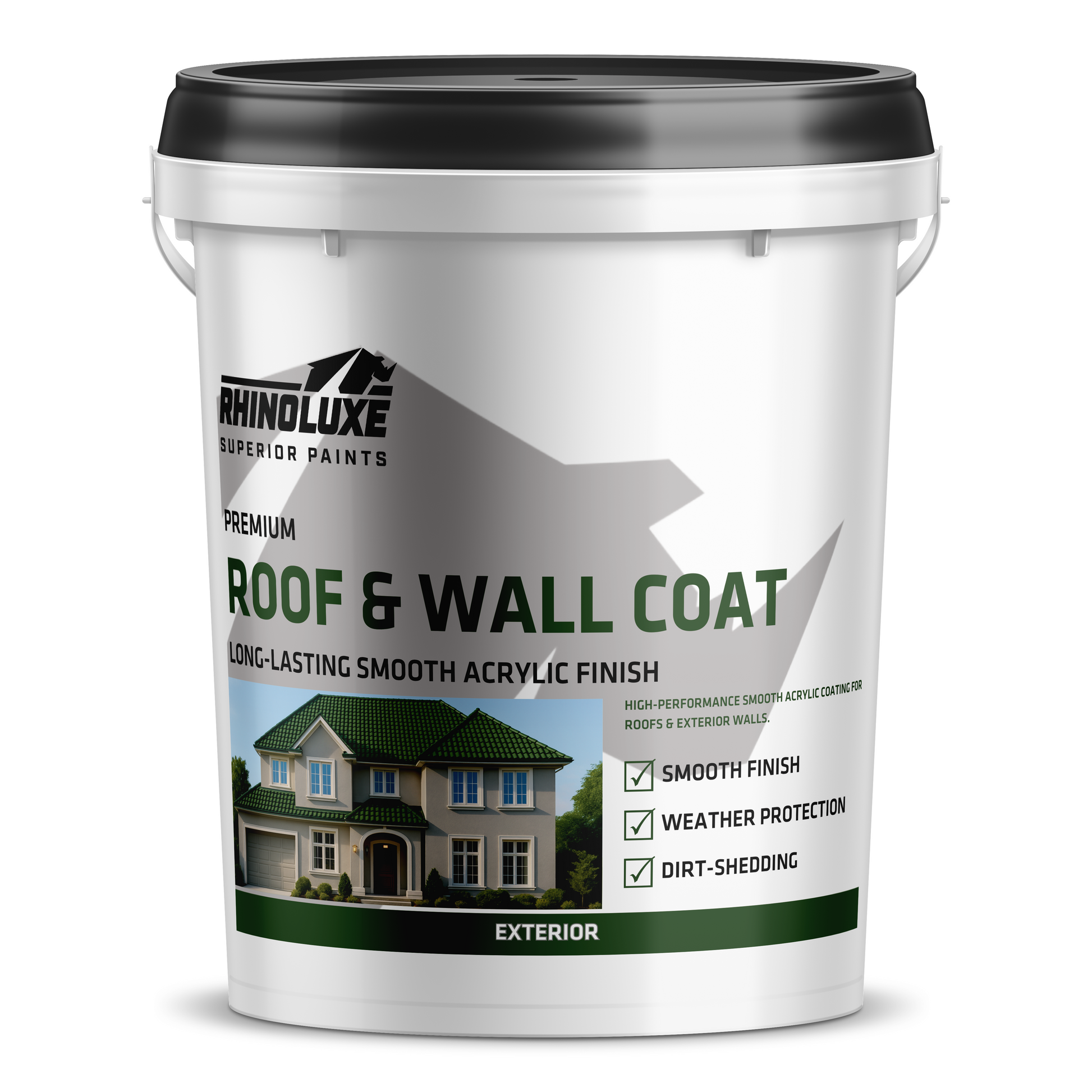 Rhinoluxe Premium Acrylic Roof and Wall Coat 20L drum on a white background